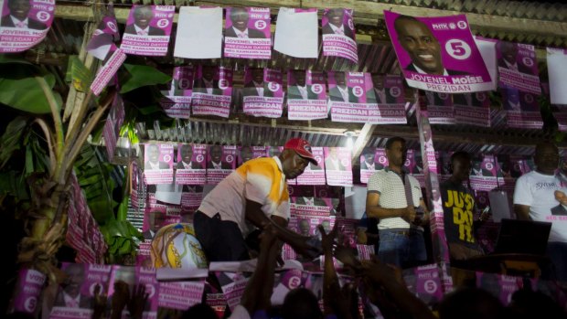 Supporters of Jovenel Moise celebrate his victory in Petion-Ville, in January.