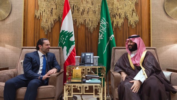 Happier days: in this October 30, 2017, picture, Saudi Crown Prince Mohammed bin Salman, right, meets with Lebanese Prime Minister Saad Hariri in Riyadh, Saudi Arabia.