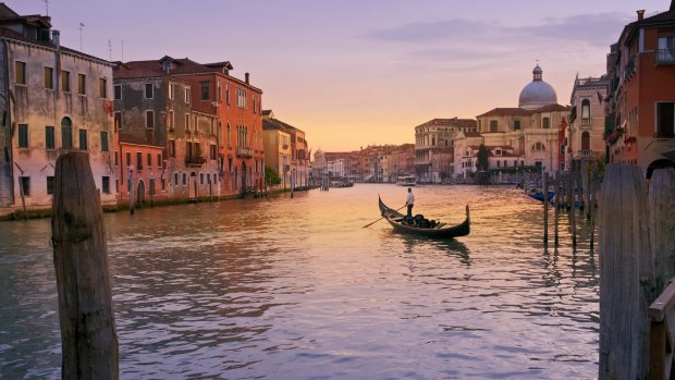 A gondola on the Grand Canal, Venice.