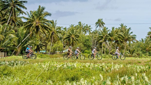Cycling through the Rarotongan countryside.