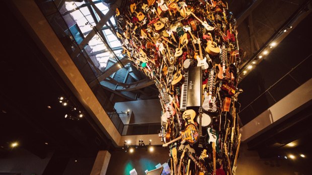 A giant sculpture  made from guitars is the centrepiece of the museum.
