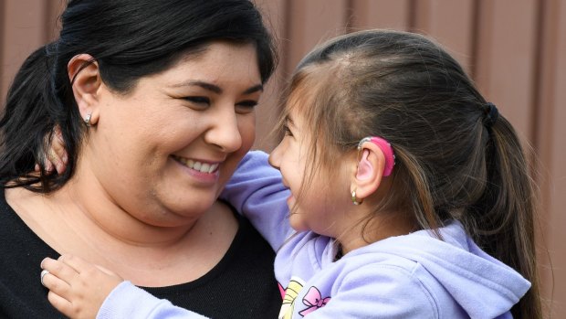 Connie Vella with daughter Hannah, 4, who has bilateral hearing loss.