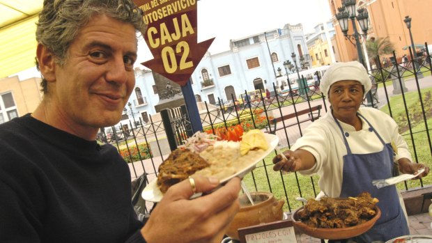 Anthony Bourdain in Lima filming the No Reservations series.