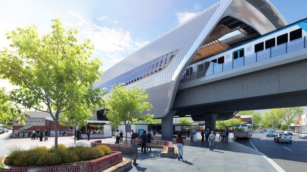 An artist's impression of the sky rail at Murrumbeena station. 