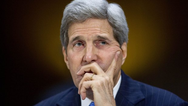Not impressed ... US  Secretary of State John Kerry calls Iran supreme leader's comments to defy US policy in the region 'very disturbing' and 'very troubling'.