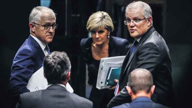 Prime Minister Malcolm Turnbull, Foreign Minister Julie Bishop and Treasurer Scott Morrison. 