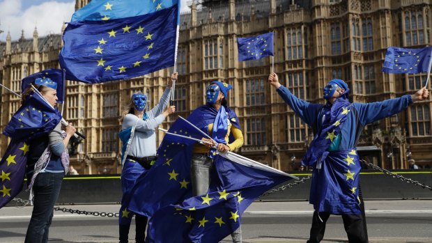 An anti-Brexit protest outside the Houses of Parliament this month. Osborne regards the Remain campaign's defeat as a personal failure.