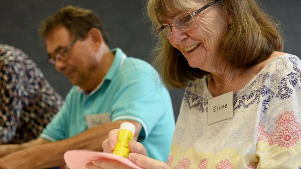Elaine Reynolds and her husband Paul making art as part of the MCA's program for people with dementia. 