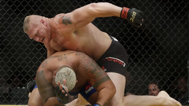 Unfair advantage: Brock Lesnar dominates Mark Hunt on the ground at UFC 200.
