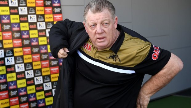 Granted leave: Panthers supremo Phil Gould fronts the media after meeting with Matt Moylan on Monday.