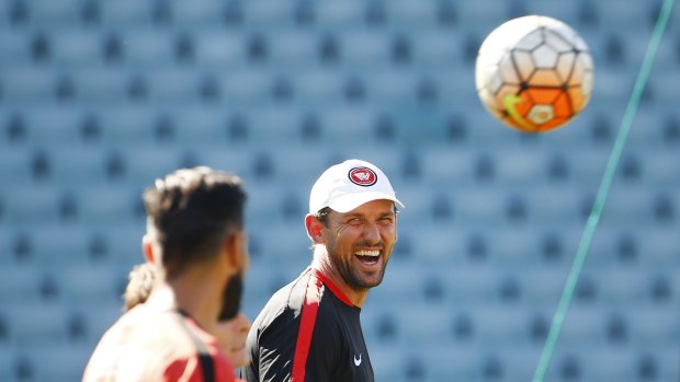 Relaxed:  Western Sydney Wanderers coach Tony Popovic during a training session on Thursday.