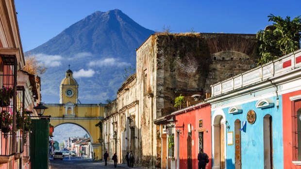 Agua volcano behind Santa Catalina Arch, Antigua. 