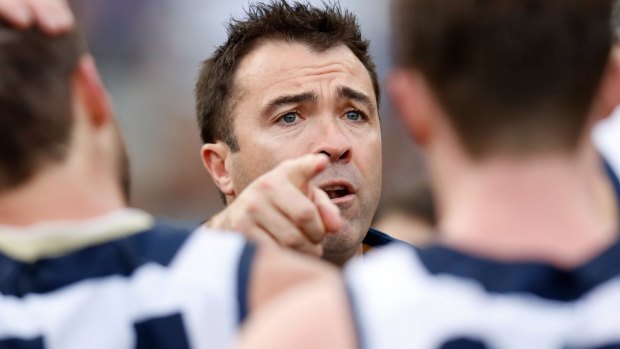 Geelong coach Chris Scott during the match against Collingwood.