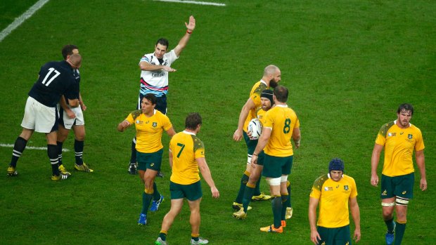 Defining moment: Referee Craig Joubert awards Australia a late match-winning penalty.