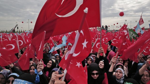 Supporters of Turkish President Recep Tayyip Erdogan at a rally in Istanbul.