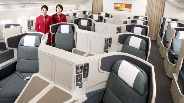 Cathay Pacific's business class cabin offers direct aisle access to all passengers.
