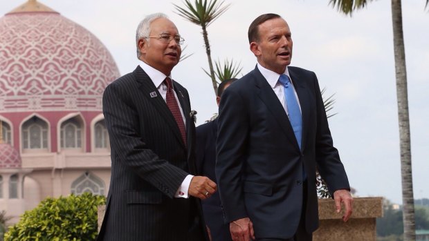 Malaysian Prime Minister Najib Razak and Australian Prime Minister Tony Abbott in Kuala Lumpur last year.