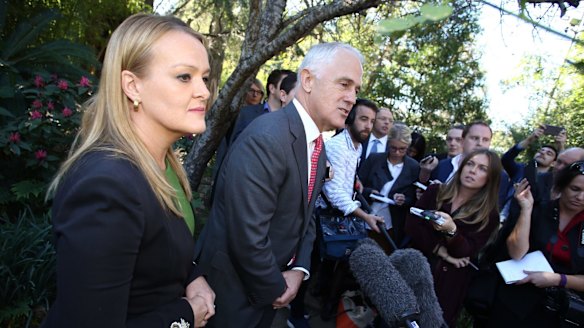 Prime Minister Malcolm Turnbull with Liberal candidate Fiona Scott in Sydney on Wednesday. 