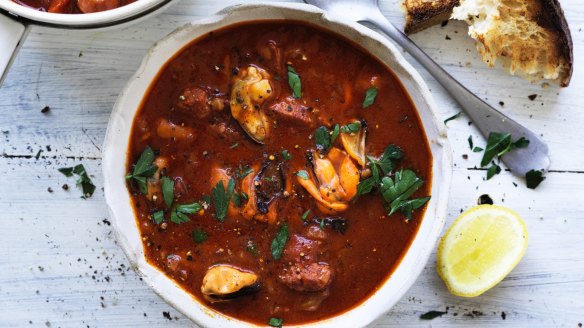 Neil Perry's mussel, fennel and chorizo soup.