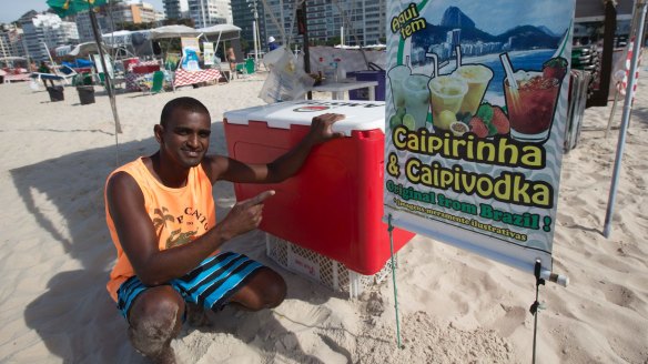 Ubiquitous: Caipirinha vendor Vanderclei Silva Santos on Copacabana beach in Rio de Janeiro.