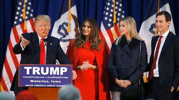 Donald Trump, with wife Melania, daughter Ivanka her husband Jared Kushner.
