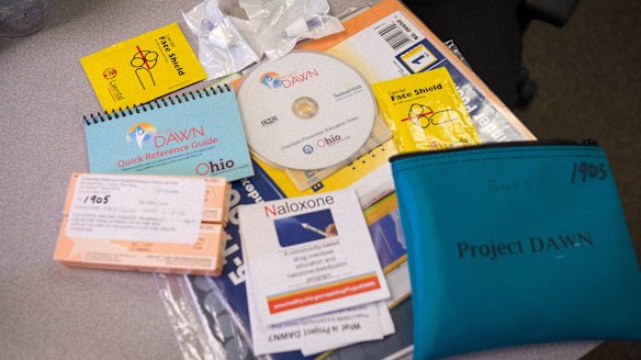 A Narcan kit at the community centre used for drug overdoses.