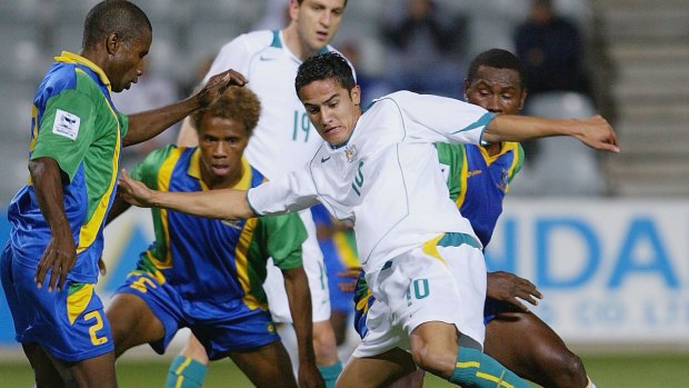 Way back when: Tim Cahill attacks during the OFC Nations Cup against Solomon Islands in 2004.