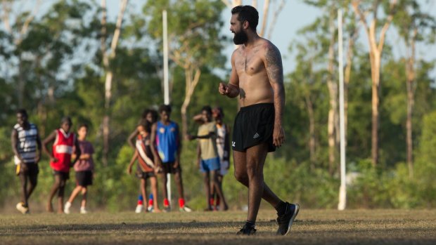 Courtenay Dempsey at a training session on the Tiwi College Oval at Pickataramoor on Melville Island.