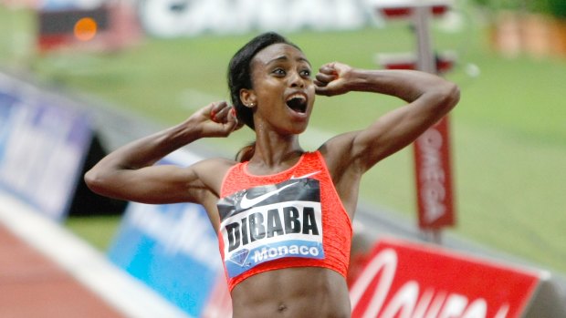 World 1500 metre champion Genzebe Dibaba celebrates her win.
