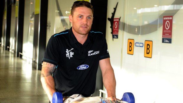 New Zealand captain Brendon McCullum arrives in Melbourne for the Cricket World Cup final.