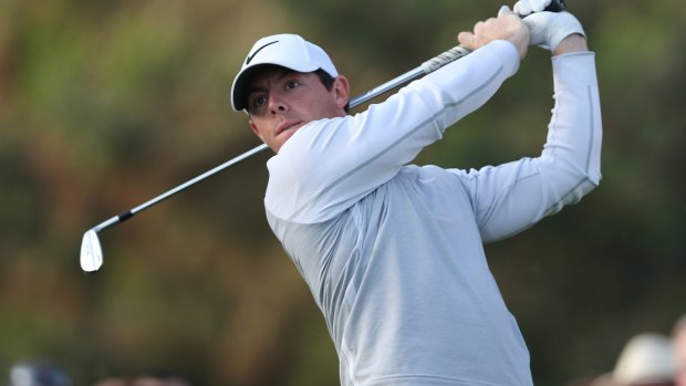 Rory McIlroy tees off on the 11th hole during the first round of the Dubai Desert Classic on Thursday.