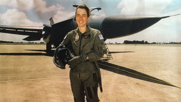 Brooke Curtin, then Brooke Chivers, after her first F-111 flight, aged 23, at Amberley, Queensland.