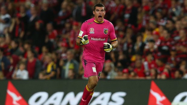 Mariners stint: Mat Ryan celebrates during Central Coast's win over the Wanderers in the 2013 A-League grand final.