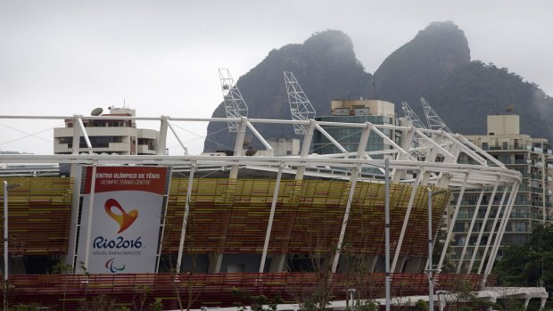 Under construction: The Tennis Centre at the Olympic Park in Rio de Janeiro.