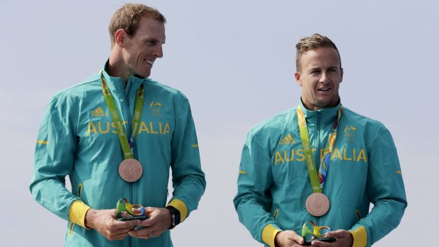 Reward for hard work: Australia's Ken Wallace and Lachlan Tame with their bronze medals.