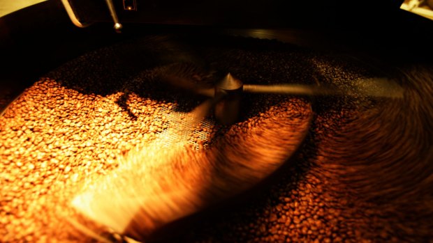 Grinding and roasting coffee beans.