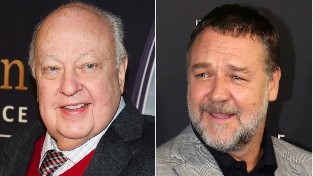 Roger Ailes, left, and actor Russell Crowe. Crowe will portray Ailes in a new Showtime series about the late Fox News founder. The eight-episode series is based on The Loudest Voice In The Room by Gabriel Sherman. 