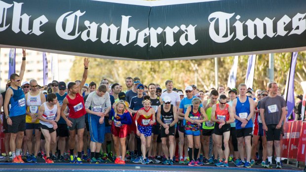 Start of the 14km Canberra Times fun run on Sunday.