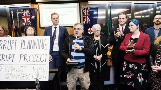 Former mayors and councillors addressed the crowd after the meeting of the newly formed Inner West Council was cancelled.