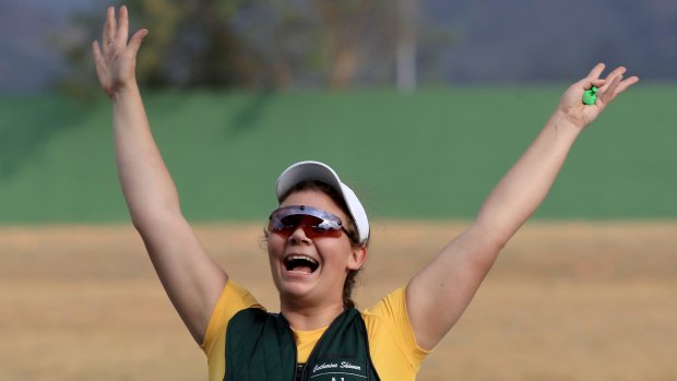 Australian shooter Catherine Skinner celebrates after winning the Women's Trap event in Rio on Sunday.