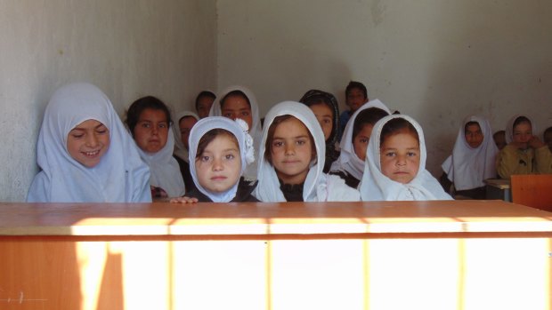 Afghan girls in a classroom supplied by the charity Mahboba's Promise in Afghanistan's Panjshir Valley.