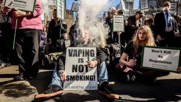 Vapers rally outside Parliament House.