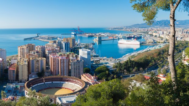 View of the city and harbour of Malaga in Andalucia, Spain.