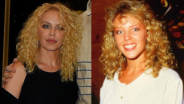 Old new look: Kylie Minogue, left, on Saturday, and right, in the '80s. 