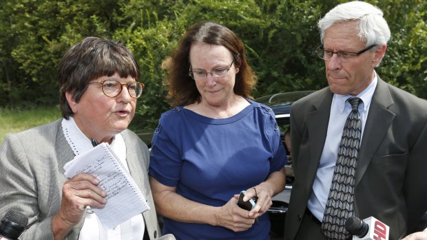 Sister Helen Prejean, left, with two of Glossip's lawyers outside the Oklahoma State Penitentiary in McAlester, Oklahoma, on Wednesday.
