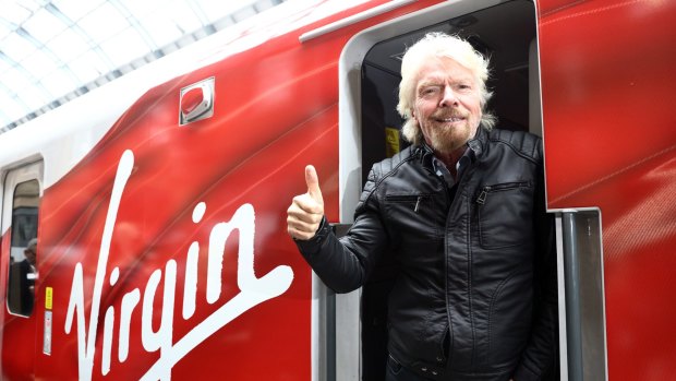 Richard Branson on board a Virgin Azuma high-speed train.