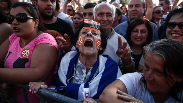 Supporters of Alexis Tsipras, Greece's prime minister, at a "No" rally.