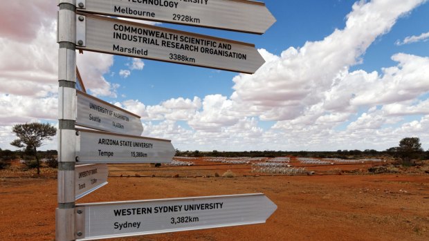 The Murchison Widefield Array at Boolardy station in  Western Australia, site of the Murchison Radio-astronomy Observatory, 600 kilometres north-east of Perth.