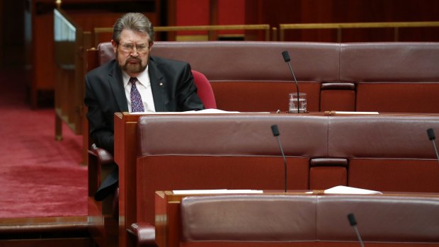 Senator Derryn Hinch during debate on the Australian Education Amendment Bill in the Senate on Wednesday.