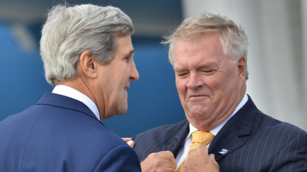 Australian ambassador Kim Beazley with US Secretary of State John Kerry.